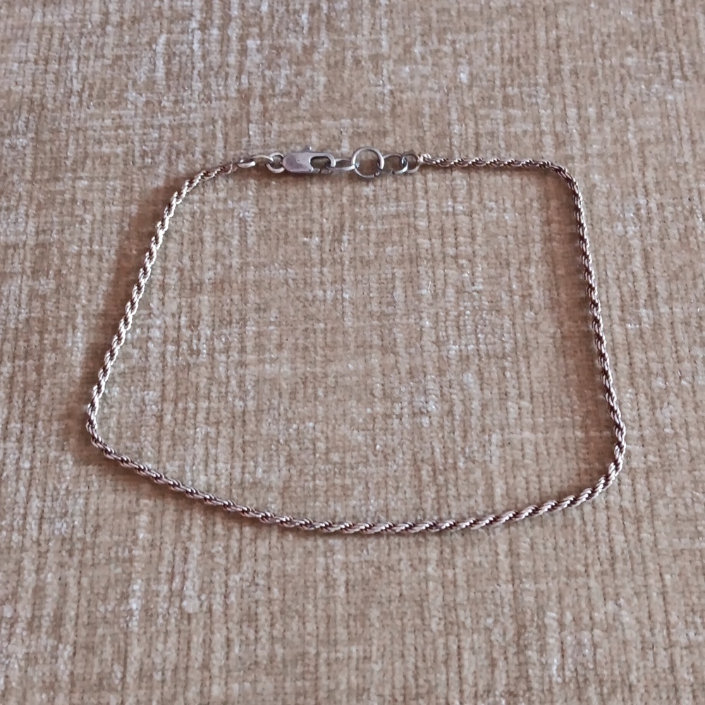 Twisted Rope Chain Gold Plated 925 Italy Silver Ankle Bracelet